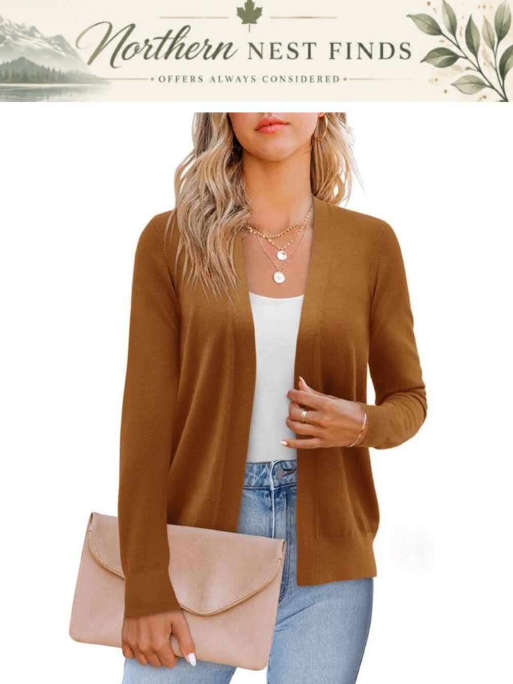 Women's Lightweight Open Front Knit Cardigan Long Sleeve Drape Ruffles